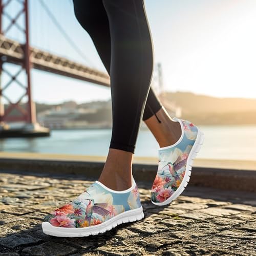 Image of Hummingbird Floral Print Lightweight Walking Shoes for Women Mesh Casual Sneakers Size 5-10.5
