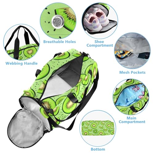 Kiwi Fruit Green Kids Travel Duffel Bag for Boys Girls Overnight Weekend Tote Bag with Shoes Compartment for Trip Beach Gym4