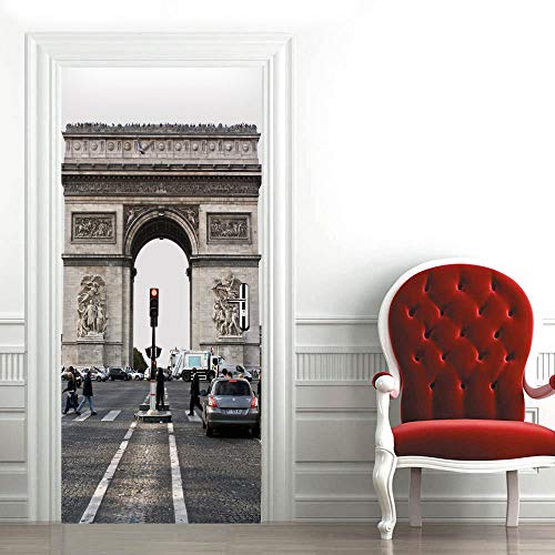 HSKABA Sticker Porte Affiche Autocollante Effet 3D,Poster Trompe l'œil pour Porte,Arc de Triomphe,Déco Murale Qualité HD （77x200cm）