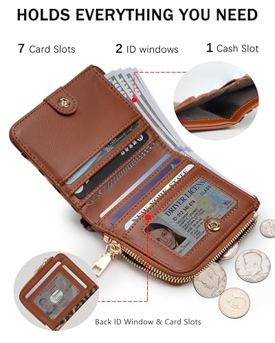 Image of Small Bifold Wallets Woman RFID Mini Wallet for Women Slim Card Holder with Zipper Coin Pocket & 2 ID Windows (Leopard)