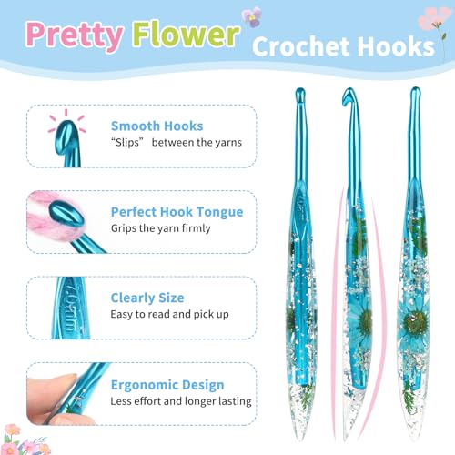 Image of Coopay Crochet Hooks, 7mm Ergonomic Crochet Hook with Floral Plastic Grips, Stylish and Unique, Ideal for Crocheting Blankets, Dolls, Shawls, Hats, Scarves (7.0mm)