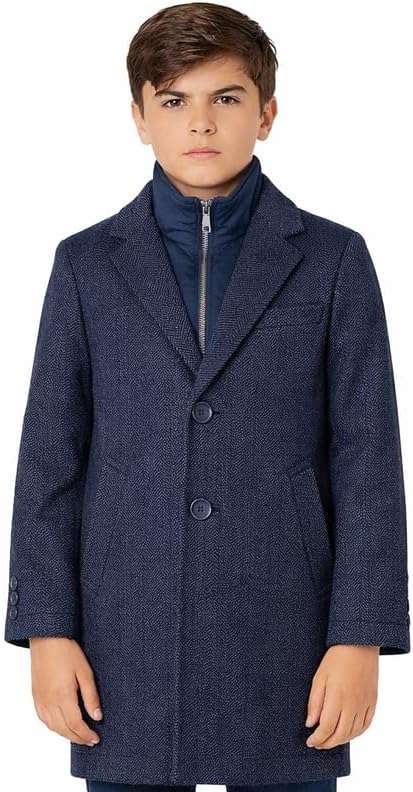 Adam Baker Boy's Coat | Winter Jacket | Notched Collar Dress Coat for Boys | 3/4 Length Boys Overcoat with Removable Bib