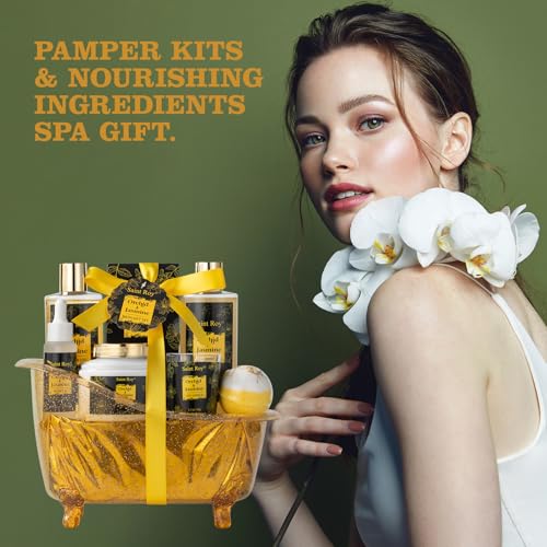 Image of Mothers Day Home Spa Bath Gift Basket, Spa gift basket Christmas Gifts for Women men, Spa Kit Self-care Gifts, Spa Collection Gift, Orchid Jasmine Bath and Body Gift Pampering Spa Gifts Mother's Day