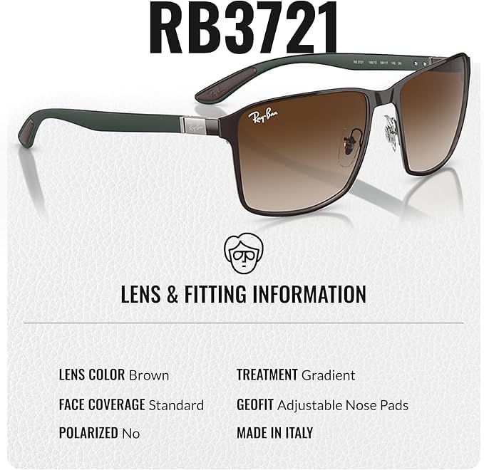 Image of Ray-Ban RB3721 Square Shaped Sunglasses for Men & Women with Official RAYBAN Eyewear Kit