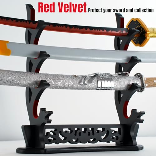 FLURSAILE Sword Stand Openwork Sword Rack Katana Sword Holder (4-Tier Padded)