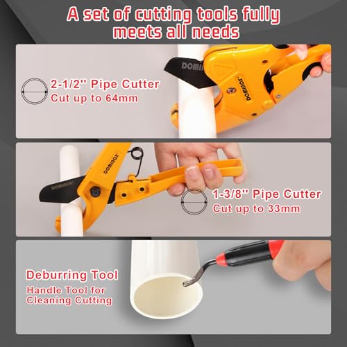 DOMINOX Pipe Cutter, 64mm (2 1/2'' O.D.) +26mm+Deburring Tool (3 Set), Professional Cutting PEX, PVC and PPR Pipe, SK5 Blade and Aluminum Alloy Body, One-Hand Rapid Cutting Tool for The Pipe 2 DOMINOX Pipe Cutter, 64mm (2 1/2'' O.D.) +26mm+Deburring Tool (3 Set), Professional Cutting PEX, PVC and PPR Pipe, SK5 Blade and Aluminum Alloy Body, One-Hand Rapid Cutting Tool for The Pipe - Image 2
