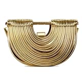 Gold Clutch Purses for Women Evening/Wedding Chic Half Round Woven Bag Formal PU Leather Purse Designer Handbags for Party Prom