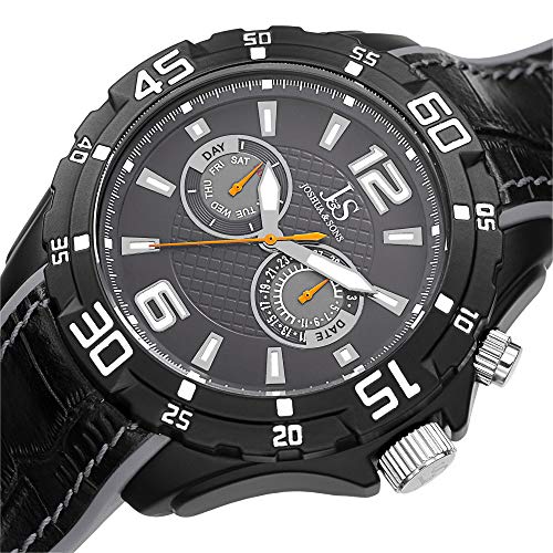 Joshua & Sons Men's Swiss Quartz Multifunction Watch - Genuine Leather With Embossed Crocodile Pattern Strap - Js79 #TOP1