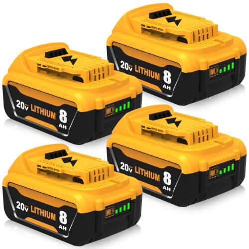 Image of 4 Packs 8000mAh High Capacity DCB206 Replacement for Dewalt 20V Battery | Compatible with Dewalt 20V Max Battery DCB203 DCB207 DCB208 DCB200 DCD DCF DCG Series Cordless Power Tools