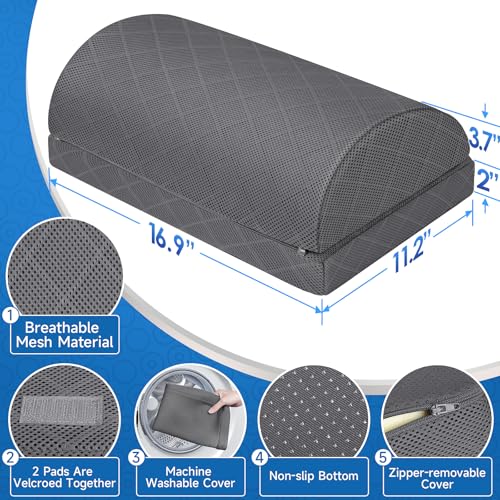 Image of CushZone Foot Rest for Under Desk at Work Adjustable Foam for Office and Home, Office Desk Accessories,Comfortable Footrest with 2 Adjustable Heights,Back & Hip Pain Relief (Gray-16.9 in)