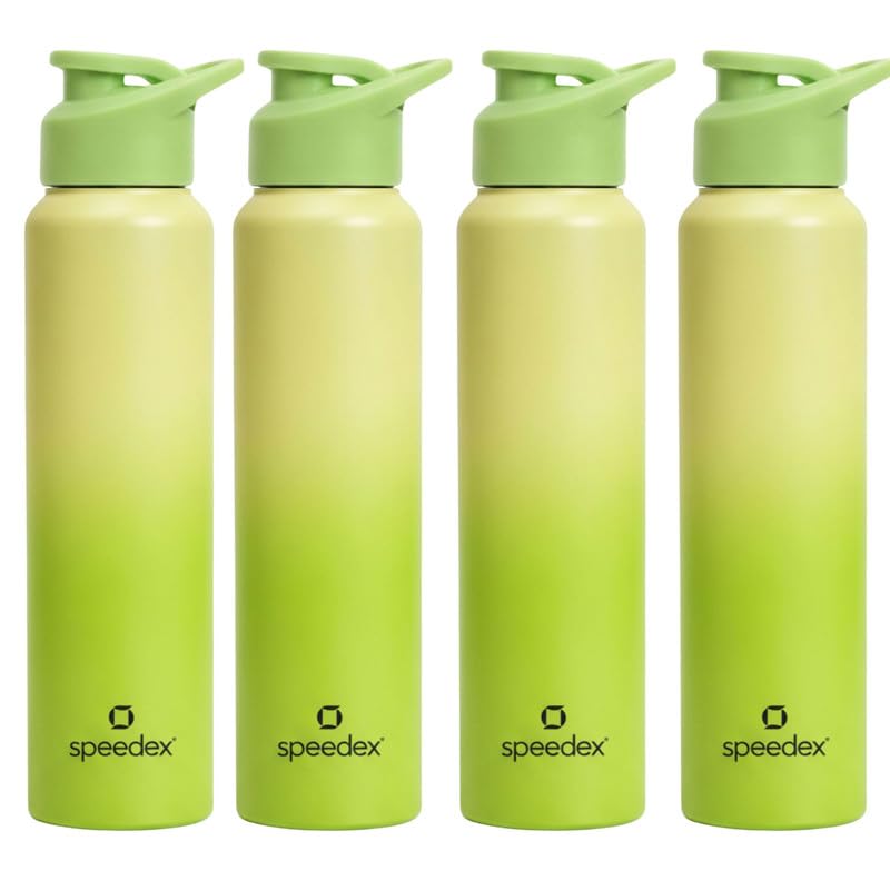 Image of Speedex Stainless Steel Water Bottle 1 Ltr, Leak Proof Sipper Cap, BIS Approved 1000 ml Metal Bottle For Daily, Office, School, Gym, Travel Use for Men, Women, Kids, Adults, Lime Green, Set of 4