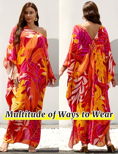 Image of MAKABO Kaftan Dresses for Women, V Neck Moo Moos Colorful Print Cover Ups Caftan Beach Dresses for Swimwear