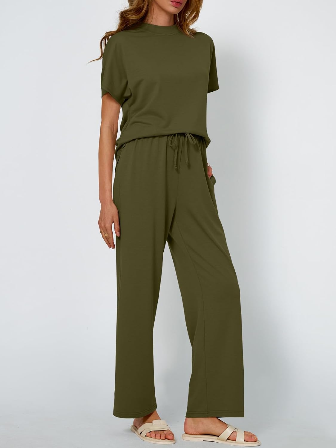 AUTOMET Women's 2 Piece Matching Lounge Sets 2026 Summer Mock Neck Sweatsuits Short Sleeve Loungewear Travel Outfits - Image 3