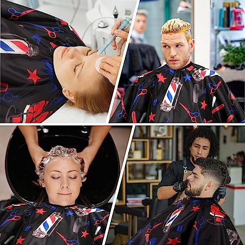 Image of FEBSNOW Barber Cape Professional Hair Cutting Cape with Neck Duster Brush | Full Coverage Haircut Apron for Adults, 46x57 inches, Adjustable Neckline, Keep Clothes Clean Dry, Home Salon Barber Supplies