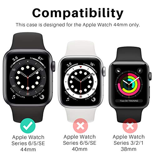 Image of LK Case for Apple Watch SE3 /SE2 /SE 44mm Series 6 /5 /4 with Screen Protector | 2Pack Touch Sensitive Ultra-Thin Bumper Full Protective Cover Hard PC Case Tempered Glass for iWatch 44mm, Black
