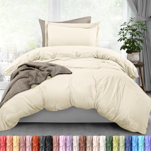 Image of Utopia Bedding Duvet Cover Twin Size - 2 Piece with Zipper Closure - 1 Comforter Cover 68X90 Inches & 1 Pillow Sham 20X26 Inches (Ivory) Comforter Not Included