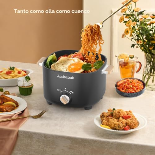 Miniatura 4 de Audecook Olla Eléctrica, 2.5l Portátil Mini Antiadherente Multicooker Para 1-3 Personas, Perfecto Para Ramen Fideos Pasta Sopa Huevo Avena Negro