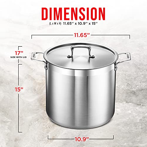 Stockpot – 16 Quart – Brushed Stainless Steel – Heavy Duty Induction Pot with Lid and Riveted Handles – For Soup, Seafood, Stock, Canning and for Catering for Large Groups and Events by BAKKEN - Image 3