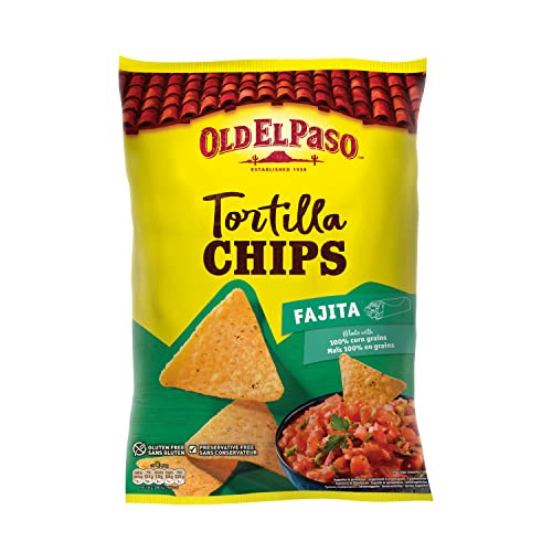 Old El Paso Nachos Sabor Fajita, 100% Granos de Maíz , Sin Gluten, Sin Conservantes, Aptas para Vegetarianos, Ideal para Compartir con Amigos, 1 Bolsa x 185g