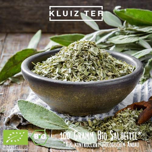 Bio Salbeitee lose - 100 Gramm I Premium Salbei getrocknet und geschnitten I Sage Tea lose by KLUIZ TEA