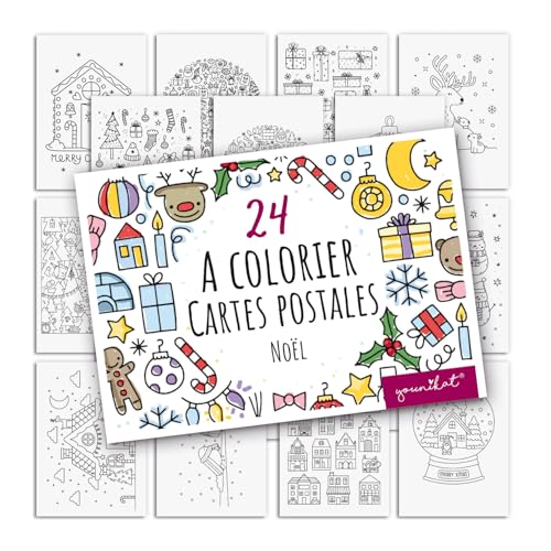 younikat - younikat dv_1531 Lot de 24 cartes postales de Noël à colorier I DIN A6 I Enfants Adultes I À personnaliser I Avent Creative I