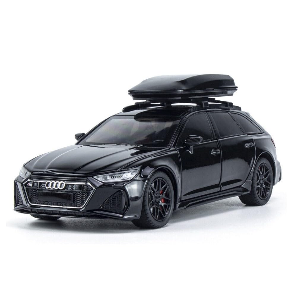 1:24 Audi RS6 Travel Die-Cast Model Car, Alloy Metal Pull Back Toy Vehicle with Light, Sound & Openable Doors, Gift for Kids, Boys, Girls & Collectors - Black