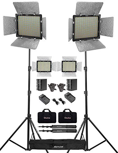 Image of Osaka Bi-Color Dimmable LED Video Light OS 576 Slim for DSLR Video Cameras YouTube Video with 2 Pc Combo kit: 2 Battery 8000 mAh 2 Fast Charger 2 Light Stand 2 Umbrella Adapter 2 LED Bag 1 Stand Bag
