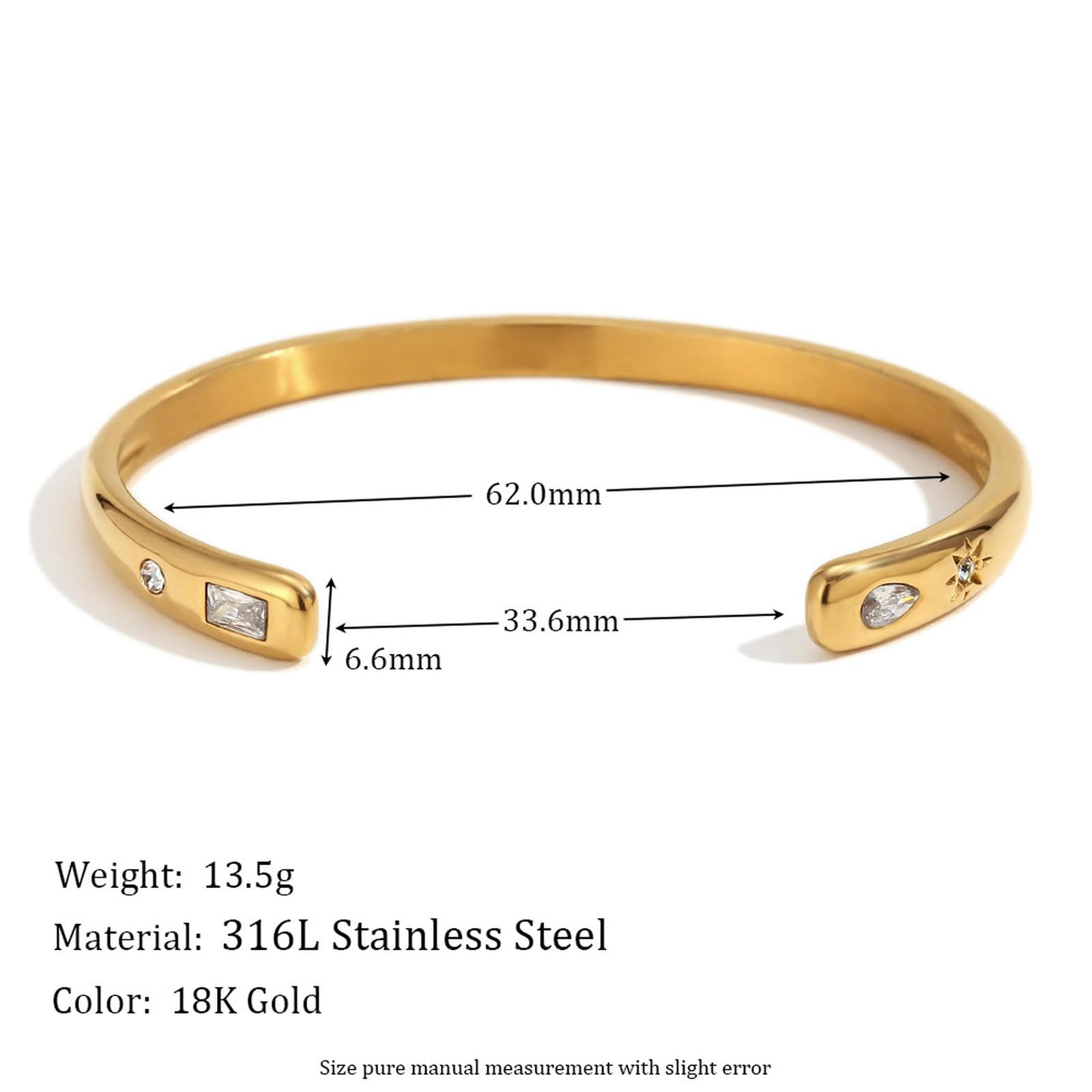Anello da Donna in Acciaio Inossidabile Placcato Oro 18 carati Stella Pietra Rotonda Goccia d'Acqua Rettangolo Geometrico CZ Accessorio Regalo