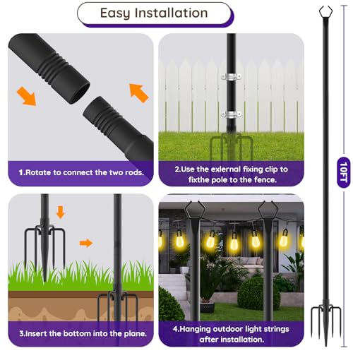 Image of zoegi 8 Pack 10Ft String Light Poles,Light Poles for Outside Lights with Fork,Outdoor Brackets Hanging Lights,Metal Stand for Deck Patio,Backyard,Wedding,Deck,Party
