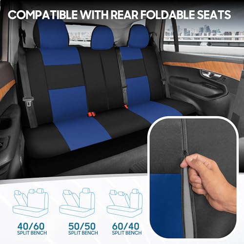 Image of BDK PolyPro Black Car Seat Covers with Blue Accents, Full Set, Front and Rear Bench Seat Protectors, Full Coverage for Car Truck Van and SUV