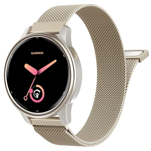 Image of 20mm Metal Watch Band Compatible with Garmin vivoactive 6 /5 /3, Forerunner 570 42mm /55 /245 /645, Garmin Venu, Mesh Stainless Steel Replacement Strap Clasp Wristband for Men Women,CGold