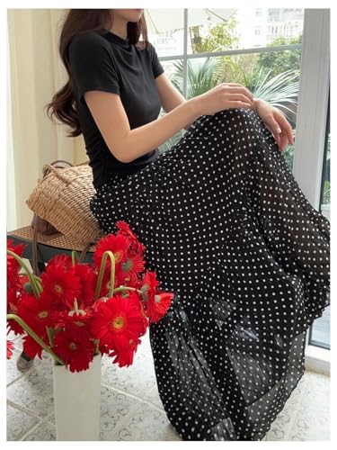 Verdusa Women's Polka Dots Ruffle Maxi Skirt Elastic High Waisted A Line Flowy Long Skirts4