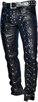 y*7様 Blackmeans leather pants cowskin Veramuse Men's Genuine Cowhide Leather Front & Back Laced Up