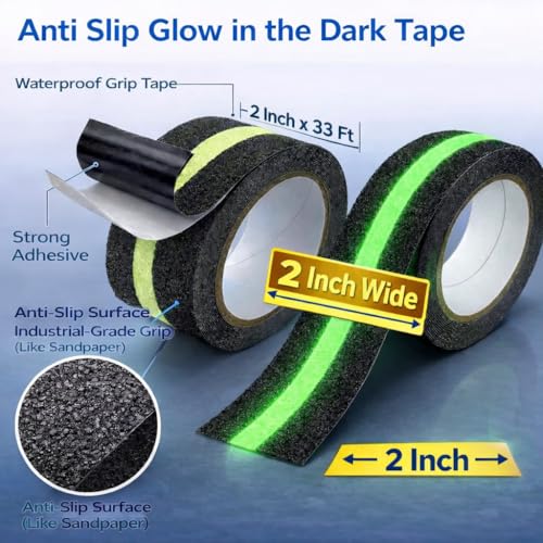 Image of Anti Slip Tape for Stairs with Glow in Dark, 2Inch x 33Ft Non Skid Tape