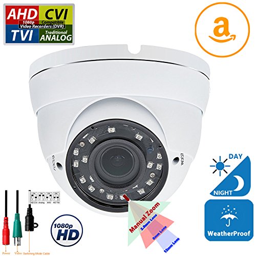 Evertech 1080P Hd Security Camera 2.8~12Mm Wide Angle Manual Zoom Vari-Focal Lens Indoor & Outdoor Metal White Security Surveillance Dome Camera #TOP1