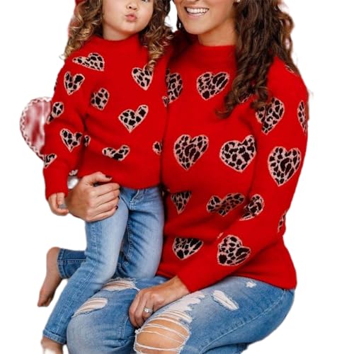 Image of Mommy and Me Matching Sweaters Outfits Heart Graphic Sweater Family Matching Clothes Long Sleeve Pullover Tops