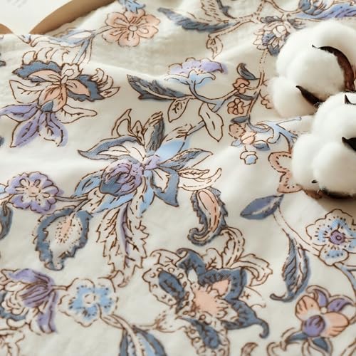 Image of FADFAY Double Gauze Cotton Queen Sheet Set - Breathable Cooling Muslin Bed Sheets, Vintage Paisley Floral Bedding Set, Soft Lightweight Summer Sheets with Fitted Sheet, Flat Sheet & Pillowcases
