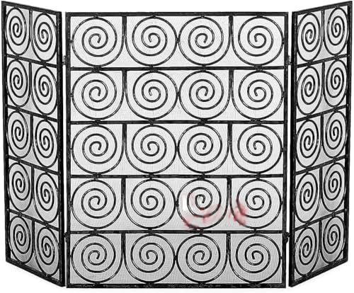 Pantalla ignífuga plegable negra para proteger salones con chimeneas de leña 2