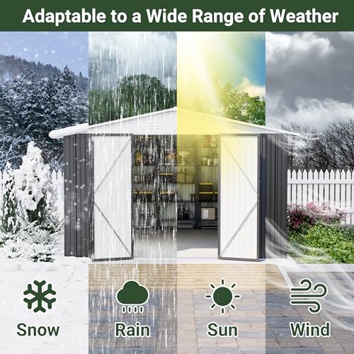 Image of AirWire 10x12 FT Outdoor Storage Shed, Metal Garden Shed with Updated Frame Structure and Lockable Doors, Heavy Duty Weatherproof Tool Sheds for Backyard Garden Patio Lawn, White