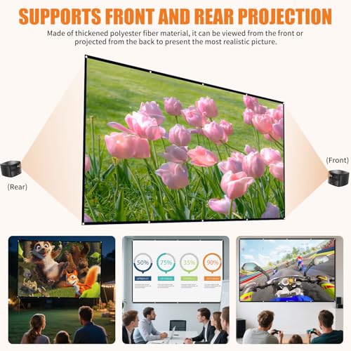 Yuxava 120 Zoll Leinwand Beamer,Faltbare Leinwand 16:9 Einfache Hängende Filmleinwand mit Haken, Seilen, 120 Zoll für Heimkino, Freiluftkino, Schule, Treffen, Camping