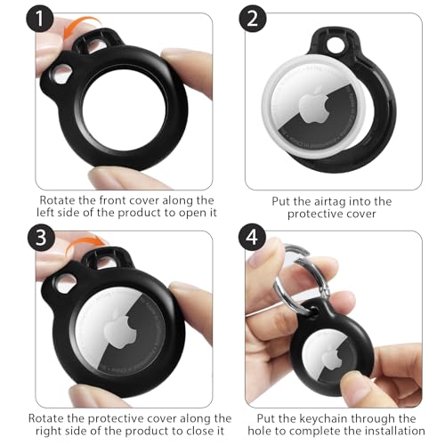 Image of Tobfit Air Tag Holder, Airtag Keychain Holder, Anti-Scratch, Twist Lock Design, Air tag Case with Metal Key Chain Ring - AirTag Accessory for Kids, Keys, Pets, Luggage, & More, Black