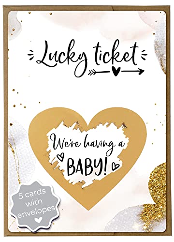 Image of Joli Coon 5 Pregnancy announcement scratch cards - We're having a baby - Baby announcement scratch cards with envelope - Golden Glamour