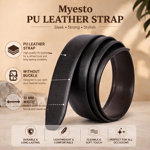 Image of Belt for Men without Buckle PU Leather Reversible Brown Strap with No Buckle Combo Pack of 2
