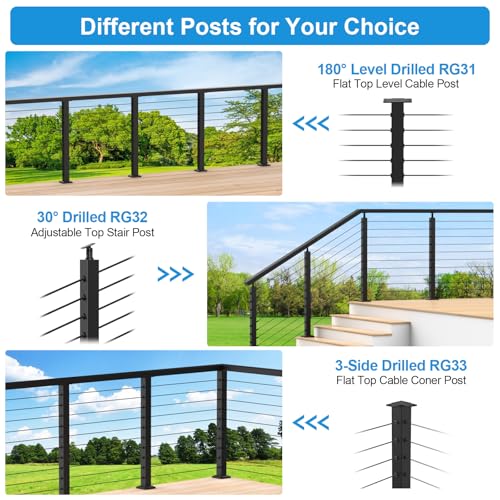 Image of 3 /16 inch Complete Set Cable Railing Kits, 36 Inch 12FT-16FT Swageless Black Cable Railing Post Kit with 3 /16 T316 Wire Rope & Cable Railing Fittings for Decks Length Adjustable Easy DIY