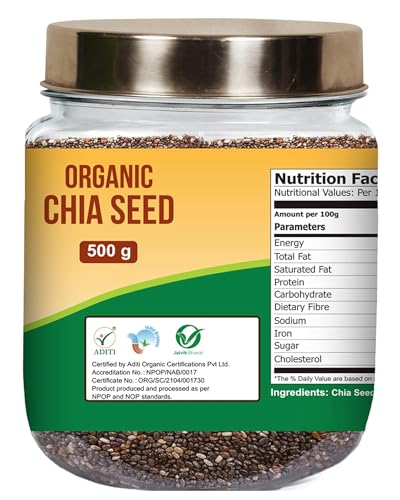 Image of 100% Pure Raw Unroasted Organic Chia Seeds I Rich with Omega 3, Fiber, Calcium & Iron I Healthy Snacks for Weight Loss Management I Boost Immunity I 500g
