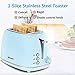 Toaster 2 Slice,Compact Bread Toasters with 6 Browning Settings & Stainless Steel Housing, Bagel Defrost Cancel Function Removable Crumb Tray, Blue