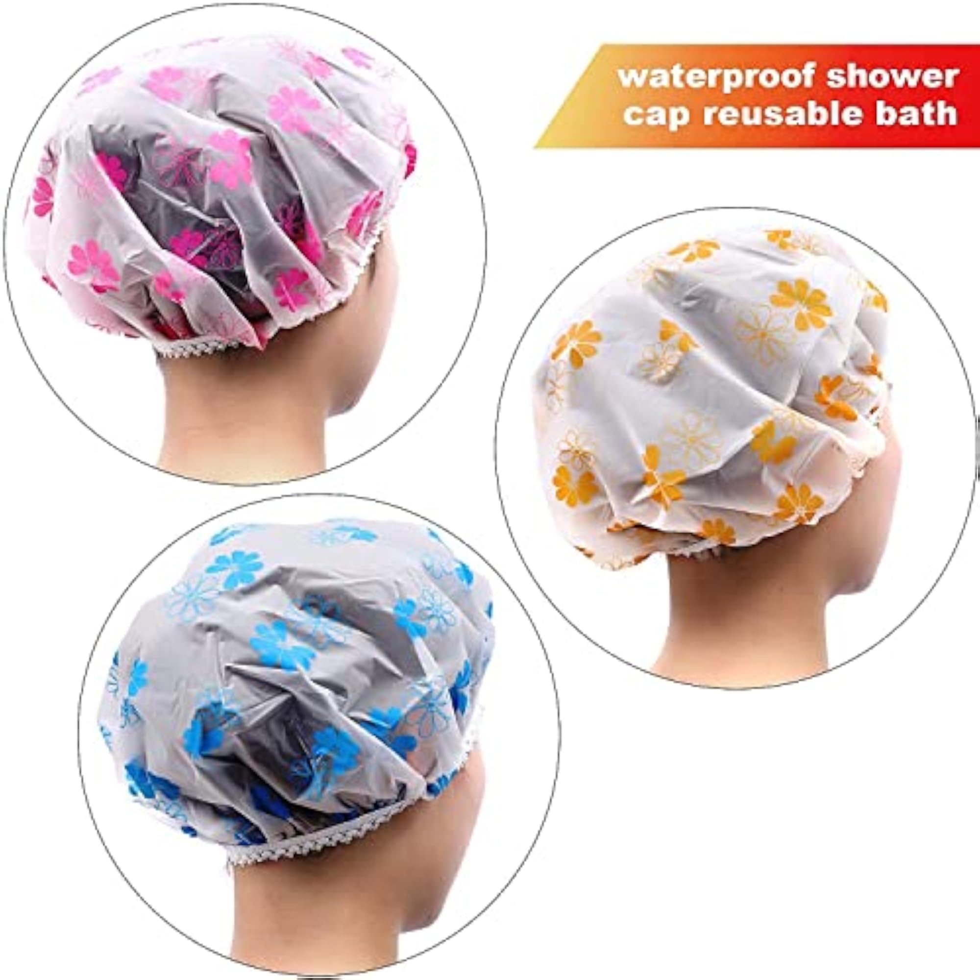 Waterproof Reusable Shower Cap, Polka Dot & Floral Print
