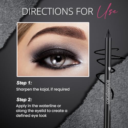 Image of COLORESSENCE HD Kohl Pencil Eye Definer Kajal, Intense Black with FREE Sharpener | Long Lasting | Waterproof | Smudgeproof | Matte Finish