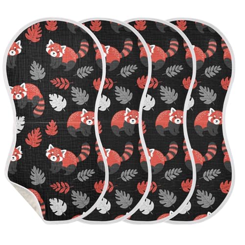 J JOYSAY Red Panda Leaves Black Baby Burp Cloths for Boys Girls Large 22''x11'' Cotton 4 Layer Newborn Burping Cloth for Girl Baby one sizex4