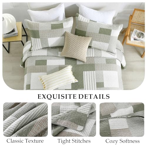 Size Quilt Set, 100 Cotton Comforter Set, Farmhouse Queen Green/Brown
